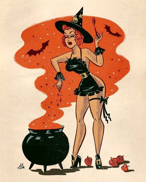 "Witches Brew" Halloween Postcard | "Witches Brew" Halloween… | Flickr Dibujos Pin Up, Halloween Pin Up, Arte Pin Up, Vintage Halloween Art, Personaje Fantasy, Pinup Art, Halloween Spooktacular, Halloween Pins, Halloween Illustration