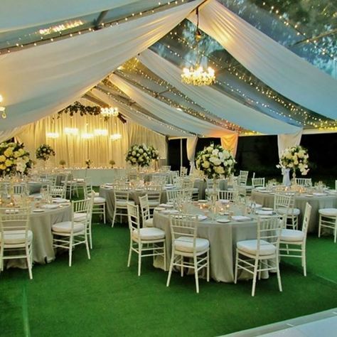 Spuds Marquee Hire Marquee Tent Decor, Marquee Decoration Ideas, Outdoor Walima Decor, Tent Decor Wedding Reception, White Marquee Wedding Decor, Marquee Nikkah, Tent Decorations Ideas, Marquee Garden Party, Outdoor Wedding Reception Ideas Elegant