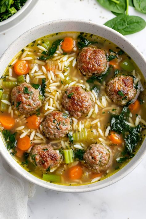 Italian Wedding Soup - Insanely Good Easy Italian Wedding Soup, Pasta And Veggies, Meatballs Pasta, Italian Meatball Soup, Italian Wedding Soup Recipe, Meatball Soup Recipes, Wedding Soup, Meatball Soup, Italian Soup