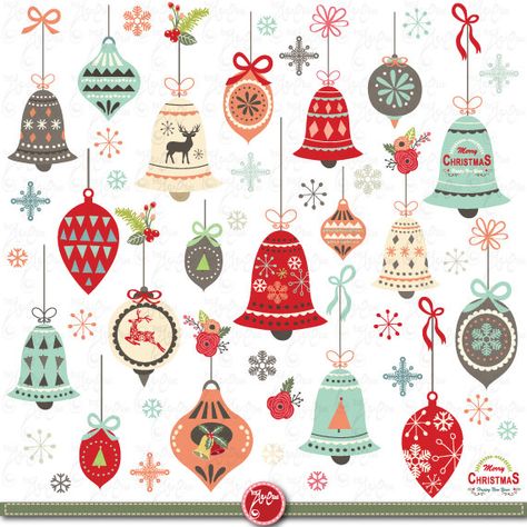 Christmas clip art "CHRISTMAS ORNAMENT" Clipart pack, Christmas,Vintage Christmas, Christmas Art Christmas Ornament, Ornament Clipart, Clip Art Christmas, Retro Christmas Decorations, Christmas Clip Art, Christmas Doodles, Bell Design, Etsy Banner, Christmas Bell