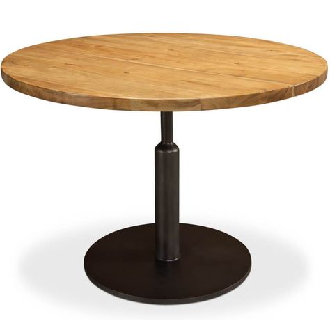 The Industrial Round Wood Café Table is a beautiful addition to your kitchen. The round acacia wood top has a brown rustic wood color to pair with your industrial chic décor style. The iron stand has a circular base. This table holds 4 chairs. #industrialchic, #diningtable Cafe Chairs And Tables, Table For Four, Desert Bar, Japanese Cafe, Wood Cafe, Bistro Dining Table, Elegant Outdoor Furniture, Industrial Chic Decor, Industrial Cafe