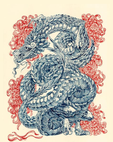 YEAR OF THE DRAGON // QUETZALCOATL ✨🐉🇲🇽 Sumi ink on Fabriano Paper 2024 Little bit late but here’s my piece to celebrate the lunar… | Instagram Japanese Tattoo Women, Asian Dragon, Relief Printing, Silkscreen Print, Sumi Ink, Year Of The Dragon, Dragon Art, Japanese Tattoo, Silk Screen Printing