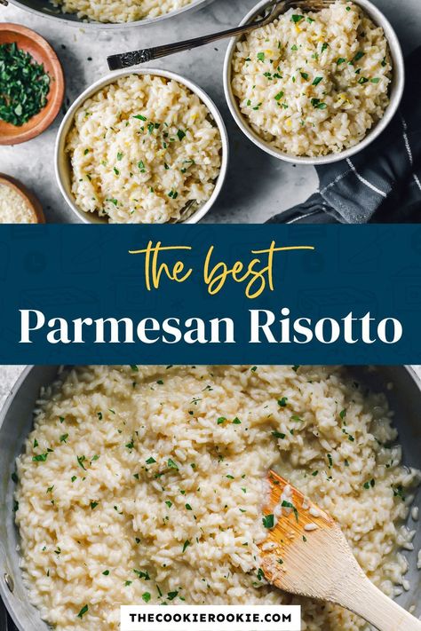 Elevate your dinner with this impressive Parmesan Risotto. Tender arborio rice, infused with garlic and plenty of parmesan, is cooked to creamy perfection. Serve it as a side or let it steal the spotlight as your main dish! Find the recipe on my site. Nightly Meals, The Cookie Rookie Recipes, Cookie Rookie Recipes, Beef Recipe Instant Pot, Comfort Pasta, Parmesan Risotto, Cooking With White Wine, Delicious Sides, The Cookie Rookie