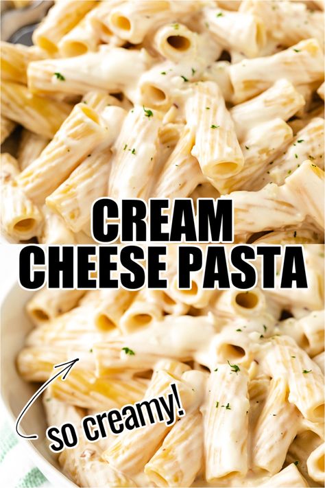 Meals With Rigatoni Noodles, Recipes With Media Crema, Pasta Sauce Cream Cheese, Easy Cheesy Pasta Sauce, Creamy Pasta Recipes With Cream Cheese, How To Make Cheesy Pasta, Cheesy Penne Pasta, Easy Noodle Dinner, Crème Cheese Recipes