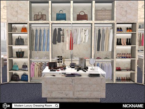 Modern Luxury Dressing Room, Glass Dining Room Sets, Dressing Table Modern, Luxury Dressing Room, Closet Clutter, Resource Furniture, Muebles Sims 4 Cc, Sims 4 Bedroom, Sims 4 Clutter