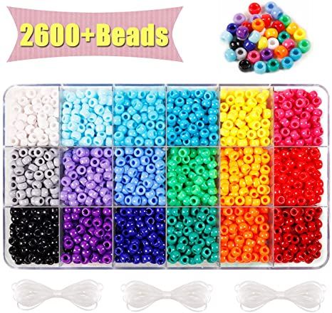 Amazon.com: MAKERSLAND 2600+pcs Pony Beads Kit Opaque Rainbow Plastic Multicolor Pony Beads in 18 Colors with Elastic String and Storage Box for Hair Braiding DIY Bracelets Necklaces Key Chains and Jewelry Making: Arts, Crafts & Sewing Necklaces Key, Kandi Beads, Beads Kit, Beading For Kids, Diy Projektit, Jewelry Making Kits, Pulseras Diy, Beaded Boxes, Braids With Beads