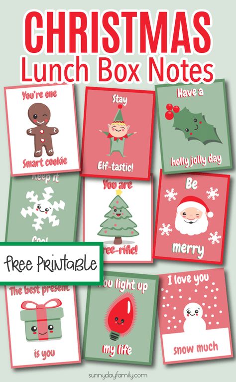 Free printable Christmas lunchbox notes your kids will love. These are too cute! They make a great printable gift tag too. #Christmasforkids #lunchboxnotes #Christmasprintables #Christmasgifttags Christmas Lunch Notes, Kids Lunch Box Notes, Lunchbox Notes For Kids, Printable Lunch Box Notes, Christmas Note, Christmas Lunch, Lunch Box Notes, Kids Lunchbox, Free Christmas Printables