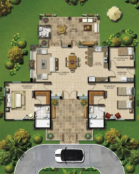 Casa Country, Villa Plan, Sims House Plans, Casas Coloniales, House Layout Plans, Hacienda Style, Spanish House, House Blueprints, Modern House Plans