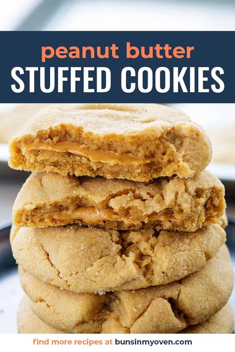 Softest Peanut Butter Cookies, Peanut Butter Twists, Peanut Butter Cheesecake Cookies, Peanut Butter Filled Cookies, Dessert Recipes With Peanut Butter, Peanut Butter Stuffed Cookies, Cookie Experiment, Peanut Butter Dough, Stuffed Peanut Butter Cookies