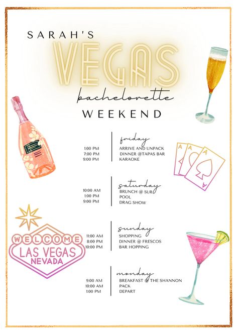 Las Vegas Bachelorette Itinerary Bachelorette Party | Etsy Vegas Bach Party Themes, Vegas Pool Party Bachelorette, Havasu Bachelorette Party, Bachelorette Themes Vegas, Vegas Bachelorette Party Itinerary, Vegas Bachelorette Themes, Las Vegas Bachelorette Party Theme, Bachelorette Party In Vegas, Las Vegas Bachelorette Party Itinerary