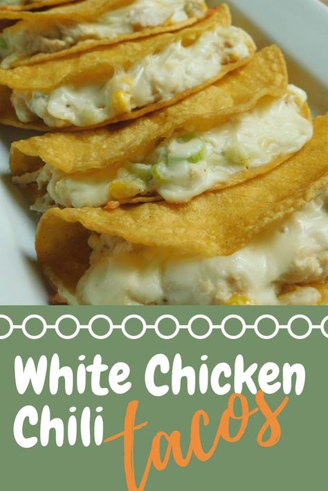 White Chicken Chili Tacos Weight Watchers, White Chicken Tacos, White Chicken Chili Tacos, Chili Tacos, White Chicken Chili Recipe Crockpot, Ww Dinners, White Chicken Chili Healthy, Fiesta Food, Crockpot White Chicken Chili