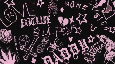 #Lilpeep #tattoo #1080P #wallpaper #hdwallpaper #desktop Emo Wallpaper Aesthetic, Emo Wallpaper, Aesthetic Pinterest, Pink And Black, Wallpaper Aesthetic, Graffiti, Writing, Wall, Pink