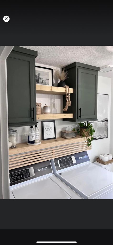 Boho Laundry Room, Sherwin Williams Pewter Green, Boho Laundry, Laundry Room Refresh, Laundy Room, Bathroom Redecorating, Laundry Room Update, Pewter Green, Small Laundry Room Makeover