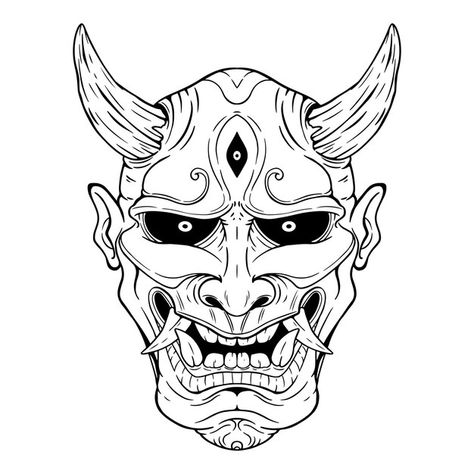 Japanese demon mask or oni mask with han... | Premium Vector #Freepik #vector #oni #oni-mask #kabuki #japanese-mask Hannya Maske Tattoo, Hannya Maske, Oni Maske, Mascara Oni, Japanese Demon Tattoo, Japanese Demon Mask, Japanese Mask Tattoo, Oni Mask Tattoo, Oni Tattoo