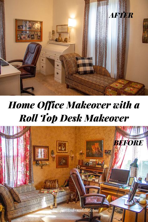 Unclutter your office space with a home office makeover. Brighten up your walls and furniture. #Rolltopdeskmakeover Office With Roll Top Desk, Roll Top Desk Makeover, Rolltop Desk, Diy Home Upgrades, Home Office Set Up, Home Office Makeover, Roll Top Desk, Desk Makeover, Office Makeover