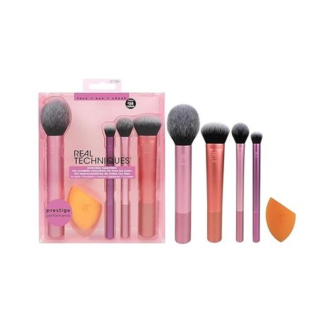 Amazon.com: Real Techniques Makeup Brush Set with Sponge Blender for Eyeshadow, Foundation, Blush, and Concealer, Set of 5 Essential Makeup Brushes, Makeup Blender Sponge, Real Techniques Brushes, Crease Brush, Blush Eyeshadow, Complete Makeup, Travel Gift Set, Makeup Blender, Makeup Brush Kit