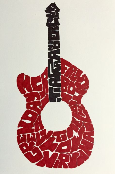 Guitar Typography ~ Marker on Paper... Guitar Typography, Elvis Party, Guitar Sculpture, Symmetry Photography, Mv Video, Guitar Art, Guitar Parts, Guitar Design, Typography Art