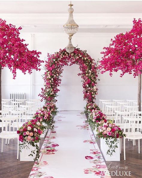 Fuschia Wedding, Magenta Wedding, Church Wedding Flowers, Fuchsia Wedding, Indoor Wedding Ceremonies, The Great Hall, Aisle Flowers, Pink Wedding Theme, Great Hall