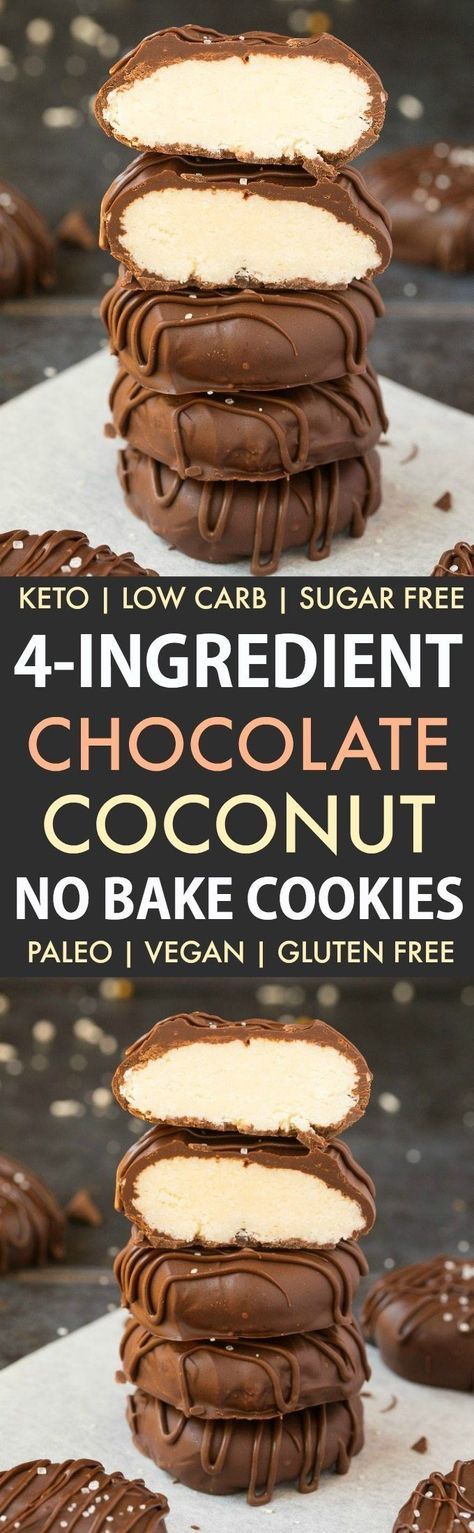 4-Ingredient No Bake Chocolate Coconut Cookies (Paleo, Vegan, Keto, Sugar Free, Gluten Free)-An easy recipe for chocolate coconut no bake cookies using just 4 ingredients! Easy, delicious low carb cookies which take less than 5 minutes to whip up- The perfect snack or holiday gift. #keto #ketodessert #nobake #cookies | Recipe on thebigmansworld.com Coconut No Bake Cookies, Chocolate No Bake, Chocolate Coconut Cookies, Chocolate No Bake Cookies, Cookies Holiday, Low Carb Cookies, Coconut Cookies, Paleo Vegan, Bake Cookies