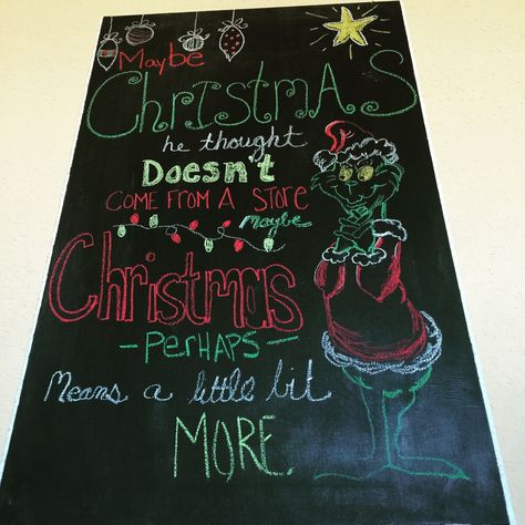 Christmas chalkboard idea. Grinch Grinch Chalkboard Ideas, Christmas Chalk Art Easy, Christmas Chalkboard Art Easy, Christmas Chalkboard Art Ideas, Grinch Chalkboard, Chalkboard Art Easy, Christmas Chalkboard Ideas, Chalk Art Christmas, Chalkboard Art Ideas