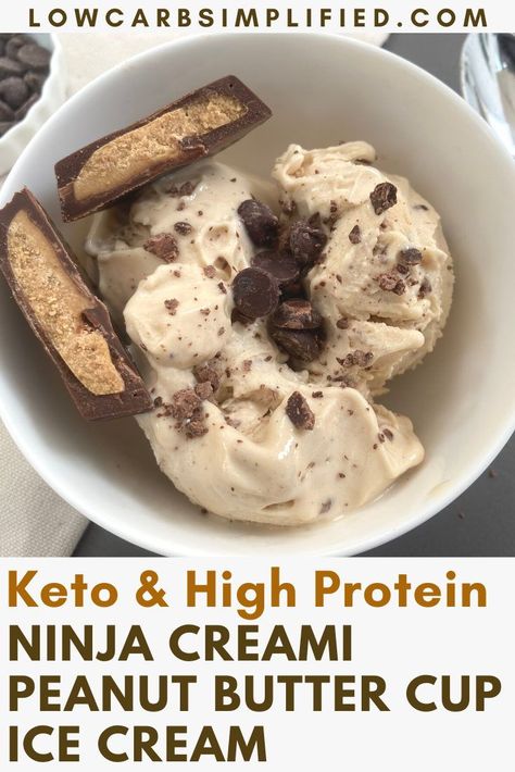 Ninja Creami Protein Ice Cream Recipe Keto, High Protein Low Carb Ninja Creami, Ninja Creami Peanut Butter Cup, Creami Ninja Recipe Keto, Keto Chow Ice Cream Ninja Creami, Ninja Creami Low Carb Ice Cream Recipes, Ninja Cremini Ice Cream, Keto Ninja Creami Ice Cream, Ninja Creami Ice Cream Recipes Low Carb