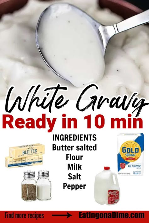 Flour Gravy Recipe Easy, Easy White Gravy For Biscuits, Chicken And White Gravy, Homemade Pepper Gravy, How To Make White Gravy, Peppered Gravy Recipe, Homemade White Pepper Gravy, White Gravey, Homemade White Gravy For Biscuits