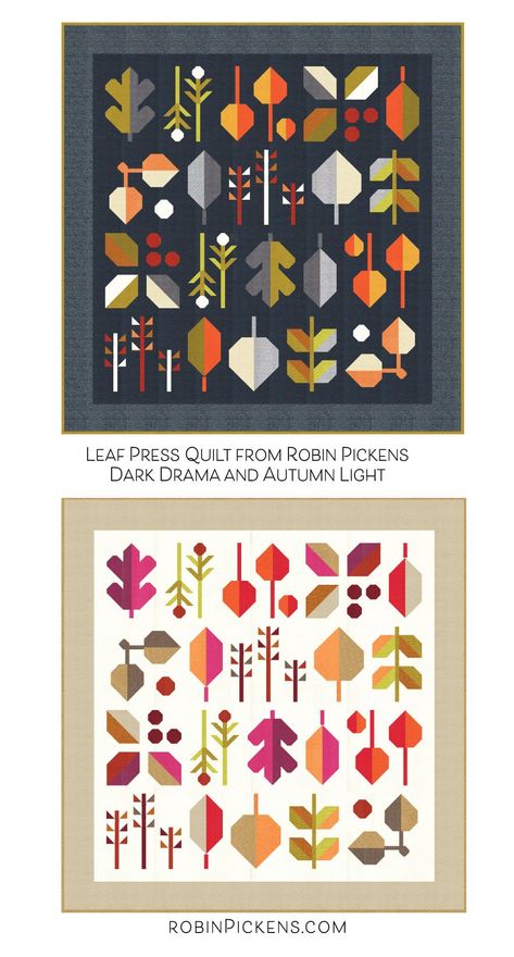 Robin Pickens Quilt Patterns, Fall Quilts Autumn, Fall Quilt Blocks, Leaf Quilt Block, Modern Quilting Tutorials, Autumn Quilts, Green Quilts, Leaf Quilt, Quilt Instructions