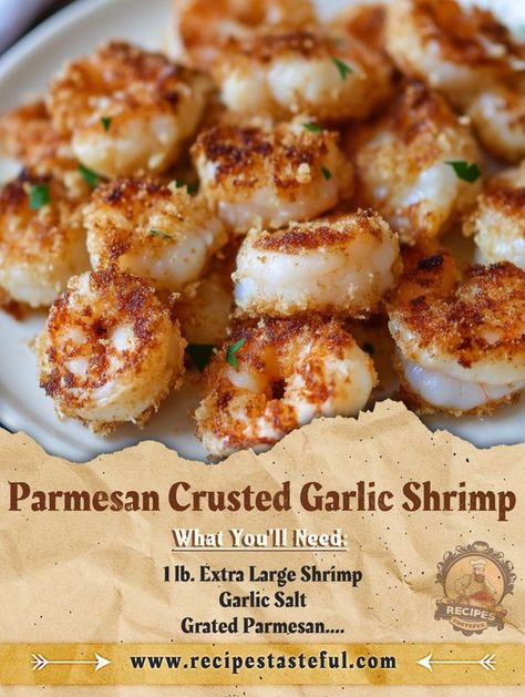 Tasteful Recipes | Parmesan Crusted Garlic Shrimp.. | Facebook Parmesan Butter, Garlic Parmesan Shrimp, Tasteful Recipes, Shrimp Parmesan, Raw Shrimp, Parmesan Crusted Chicken, Large Shrimp, No Salt Recipes, Parmesan Crusted