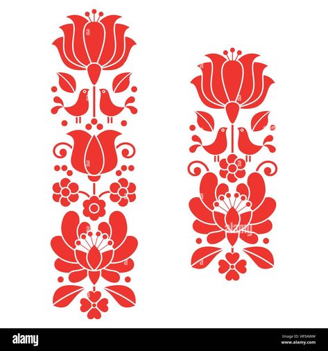 Download this stock vector: Kalocsai red embroidery - Hungarian floral folk art long patterns - HP3AWW from Alamy's library of millions of high resolution stock photos, illustrations and vectors. Hungarian Folk Pattern, Hungarian Embroidery Pattern Folk Art, Traditional Hungarian Folk Art, Hungarian Motif, Floral Folk Art, Hungarian Folk Art, Folk Illustration, Design Motifs, Hungarian Embroidery