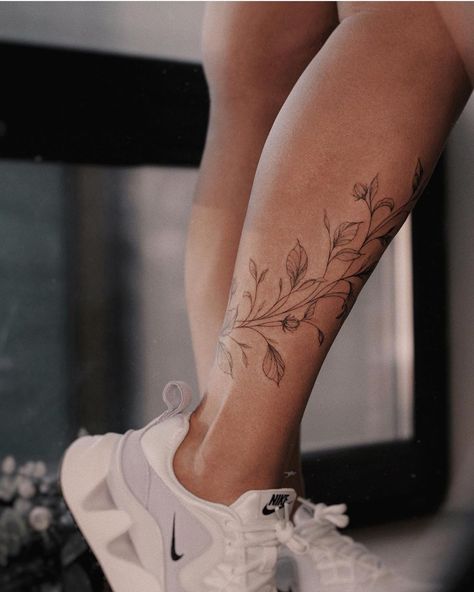 Tattoo Ideas Female Plants, Ladies Leg Tattoos For Women, Wrap Around Calf Tattoos For Women, Tattoo Leg Woman, Tattoo Ideas On Leg, Tattoo For Women Leg, Female Leg Tattoos, Tattoo Ideas Leg, Dragon Tattoo Leg