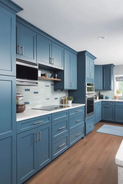 Denim Blue Kitchens: A Trendy and Timeless Choice for Your Home - Kitchen Informant Blue Kitchen Accents, Denim Kitchen, Cream Kitchen, Blue Kitchen Cabinets, Blue Cabinets, Cabinet Ideas, Coastal Kitchen, Butcher Block Countertops, Blue Kitchen