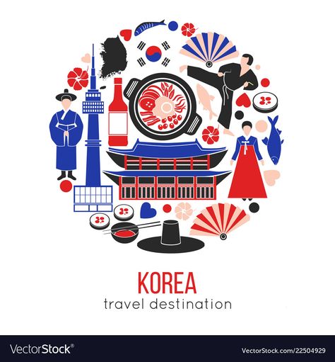 Korean Customs, Art Of Korea, Korean Illustration, Korean Flag, Circle Vector, Clothes Illustration, Korea Design, Korean Culture, Flag Country