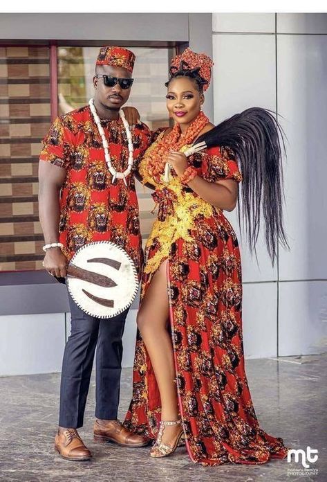 Couples Traditional, Igbo Traditional Wedding, Couples African Outfits, Igbo Bride, Anniversary Outfit, Igbo Wedding, African Traditional Wedding Dress, Couple Wedding Dress, Traditional Wedding Attire