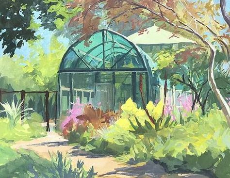 Green House Illustration Art, Green House Watercolor, Green House Concept Art, Green House Drawing, Watercolor Environment, Green House Concept, Green House Illustration, Modern Green House, Green House Ideas