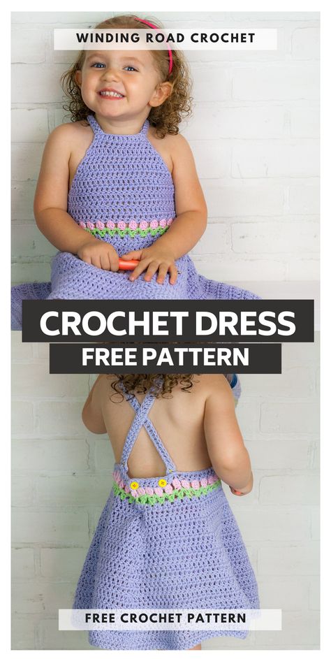 Crochet this adorable summer dress pattern. The pattern includes sizes 12 months to size 8 and instructions to use the pattern to make a crochet crop top and summer top. Crochet Girls Dress Pattern, Crochet Toddler Dress, Vestidos Bebe Crochet, Crochet Dress Pattern Free, Crochet Summer Dresses, Crochet Baby Dress Pattern, Baby Frock Pattern, Crochet Toddler, Crochet Baby Girl