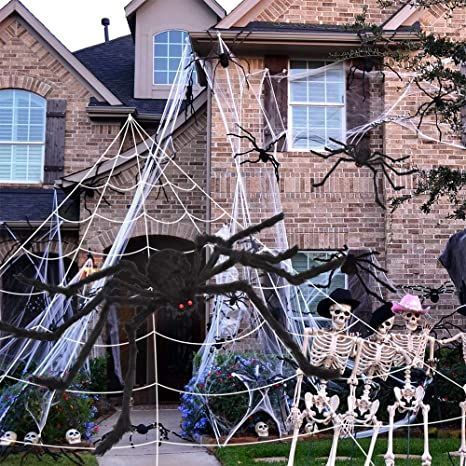 Legs can be folded freely into the way you want, lightweight & white spider web with hook, very sturdy and durable, easy to fix to the wall, front porch, and lawn, and survive extreme weather. Easily folded and stored for next Halloween, exactly what you need for Halloween Décor! Giant Spider Web, Halloween Props Scary, Huge Spiders, Creepy Stuffed Animals, Fake Spider, Spider Web Decoration, Halloween Spider Decorations, Spiders Scary, Spider Decorations