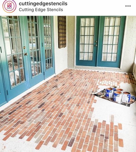 Roller Stencil, Shaker Siding, Floor Stencil, Paint Concrete Patio, Floor Stencils, Stencil Concrete, Brick Porch, Patio Wall Decor, Damask Wall