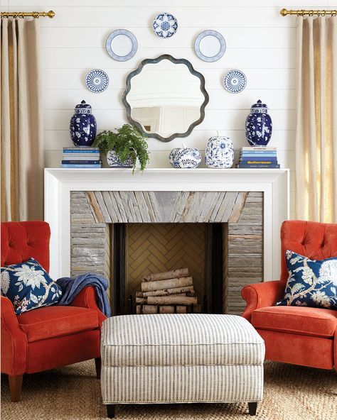 9 different ways to decorate with hanging plates Hang plates in an arrangement over a mantel piece Plates On The Wall, Dining Room Colour Schemes, Dining Room Colors, Room Color Schemes, Space Decor, Ballard Designs, Fireplace Decor, How To Decorate, Room Wall Decor