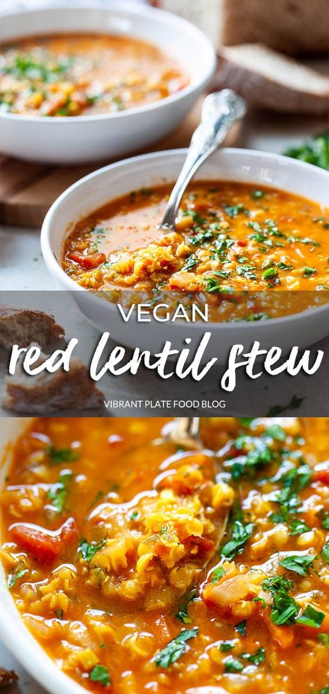 Vegetarian Lentil Stew, Lentil Stew Vegan, Low Gi Vegan Recipes, Vegan Lentil Stew Recipes, Red Lentil Stew Recipes, Red Lentil Vegetable Soup, Red Lentil Recipes Soup, Healthy Lentil Recipes Easy, Red Lintel Recipes