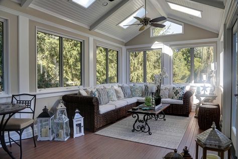 Sun Room Addition - Transitional - Sunroom - New York - by ROAM Architecture | Houzz 4 Season Sunroom Ideas, All Season Room, Screened Porch Designs, 3 Season Room, 4 Season Room, Sunroom Addition, Room Addition, Sunroom Designs, Lots Of Windows