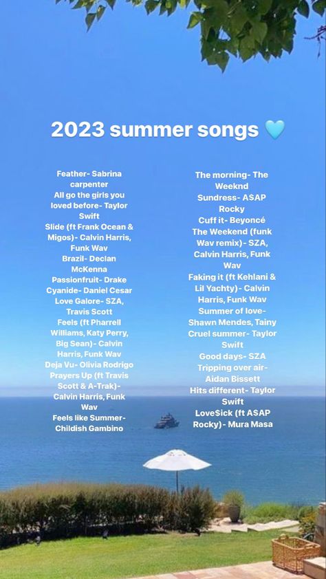 Summer 2023 playlist Songs To Add To Summer 2024 Playlist, Summer Playlist Covers Aesthetic, Good Summer Songs, Teen Songs, Ex Texts, Beach Songs, Summer Songs Playlist, Road Trip Playlist, Summer Checklist