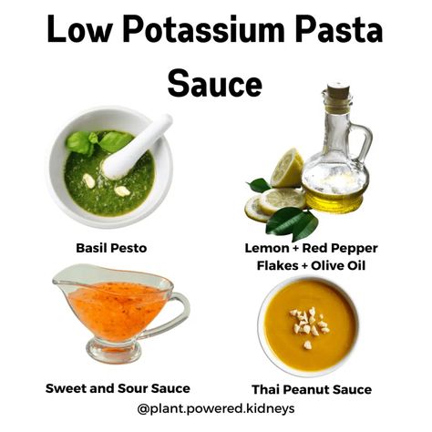 Potassium in Pasta: Your Best and Worst Options for Kidneys Low Potassium Pasta Recipes, Kidney Safe Recipes, Low Potassium Pasta Sauce, Low Potassium Recipes Meals Renal Diet, Foods Low In Potassium, Food Rich In Potassium, Potassium Recipes, Different Pastas, Healthy Kidney Diet