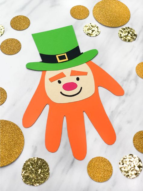 Handprint Leprechaun, Leprechaun Handprint, Leprechaun Art, Sant Patrick, Leprechaun Craft, Craft Preschool, March Crafts, St Patricks Crafts, St. Patrick's Day Crafts