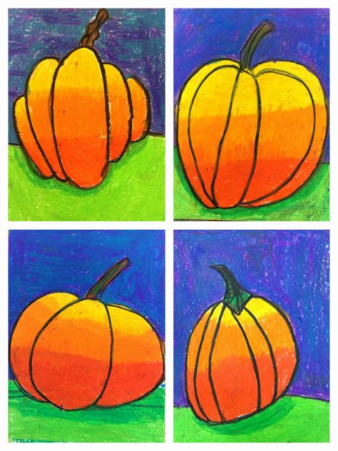 1st Grade Pumpkin Patch Pumpkin Art Project, Halloween Art Lessons, Holiday Paintings, Elementary Art Lessons, Art Elementary, Pastel Pumpkins, Art Education Projects, Elementary Art Rooms, First Grade Art