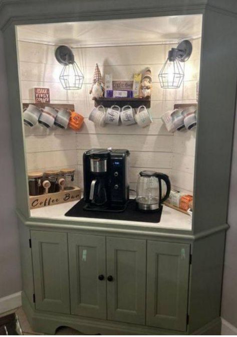 Coffee Bar Hutch, Bars Ideas, Coffee Cabinet, Space Coffee, Coffee Mornings, Coin Café, Coffee Bar Station, Diy Coffee Bar, Farmhouse Coffee Bar