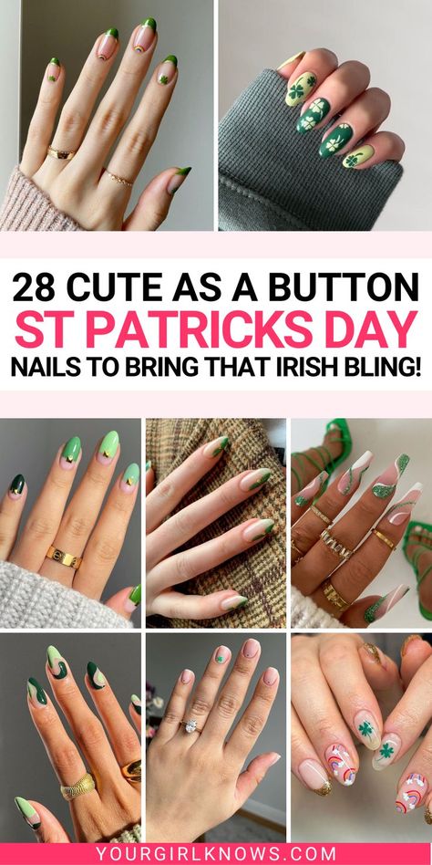 Get ready to dazzle your friends with these amazing St. Patrick's Day nail designs that'll leave them green with envy! Strike gold with a variety of cute St. Patrick's Day nails, from simple St. Patrick's Day nails to elaborate paddy's day nail ideas! Charm them all with your irresistible green nails and cute patty's day nails on this lucky day! St Patricks Nails, Shamrock Nails, Irish Nails, Saint Patrick Nail, St Patrick's Day Nails, Nail Art Cute, March Nails, St Patricks Day Nails, Funky Nail Art