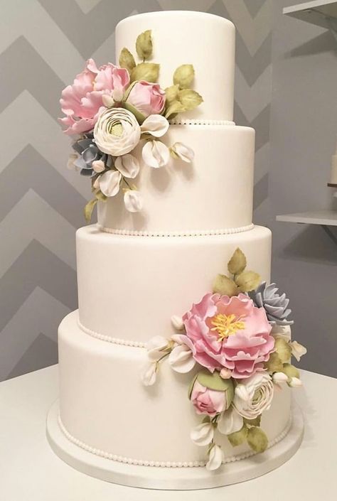 Flower Cake Design, Fancy Wedding Cakes, 4 Tier Wedding Cake, Disney Wedding Cake, Wedding Cake Servings, Wedding Cake Cookies, Pretty Wedding Cakes, Wedding Anniversary Cakes, Fall Wedding Cakes