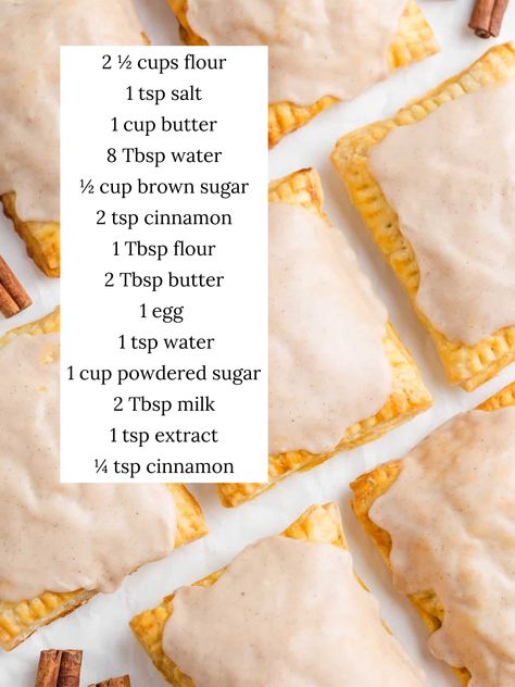 Homemade pop tarts on the counter with ingredients listed . Homemade Pop Tarts Recipe, Homemade Pop Tarts, Bacon Donut, Poptart Recipe, Oatmeal Cream Pies, I Heart Naptime, Breakfast Lovers, Vanilla Glaze, Homemade Pastries