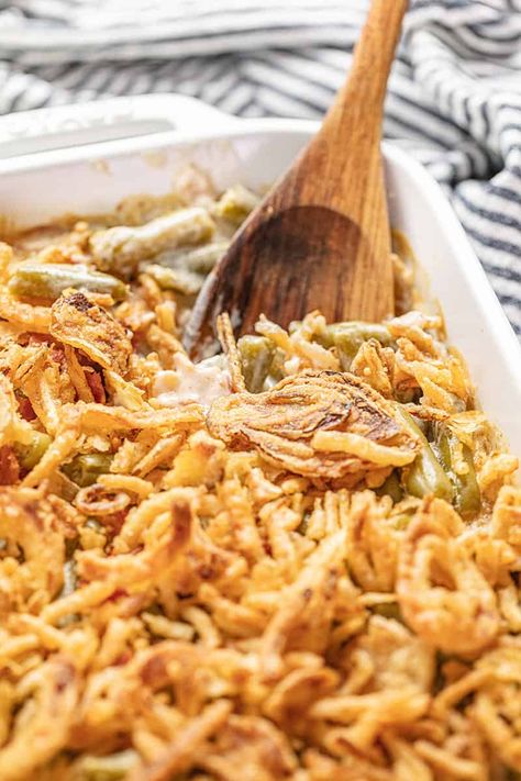 Easy Green Bean Casserole (No Cream of Mushroom!) Easy Green Bean Casserole, Pasta With Green Beans, Green Bean Casserole Campbells, Healthy Green Bean Casserole, Casserole Ideas, Healthy Green Beans, Best Green Bean Casserole, Homemade Green Bean Casserole, Green Bean Casserole Easy