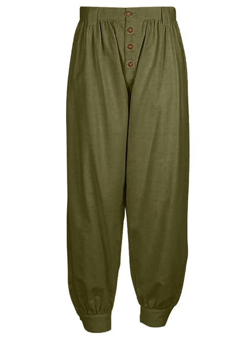 PRICES MAY VARY. 【Size & Color】Medieval renaissance style peasant pants have varieties of colors and size can be chosen. Classic Color: black, khaki, army green, coffee, navy. Size: M-3XL,which fits for most males. Please check out our size chart(Not Amazon)before purchasing. Thank you! 𝗧𝗵𝗲 𝗽𝗮𝗻𝘁𝘀 𝗿𝘂𝗻 𝗮 𝘀𝗶𝘇𝗲 𝘀𝗺𝗮𝗹𝗹, 𝗽𝗹𝗲𝗮𝘀𝗲 𝗼𝗿𝗱𝗲𝗿 𝗮 𝘀𝗶𝘇𝗲 𝘂𝗽. 【Halloween Classic Style】Renaissance pirate trousers have button design on the waist for easy fit. Low crotch and very fu